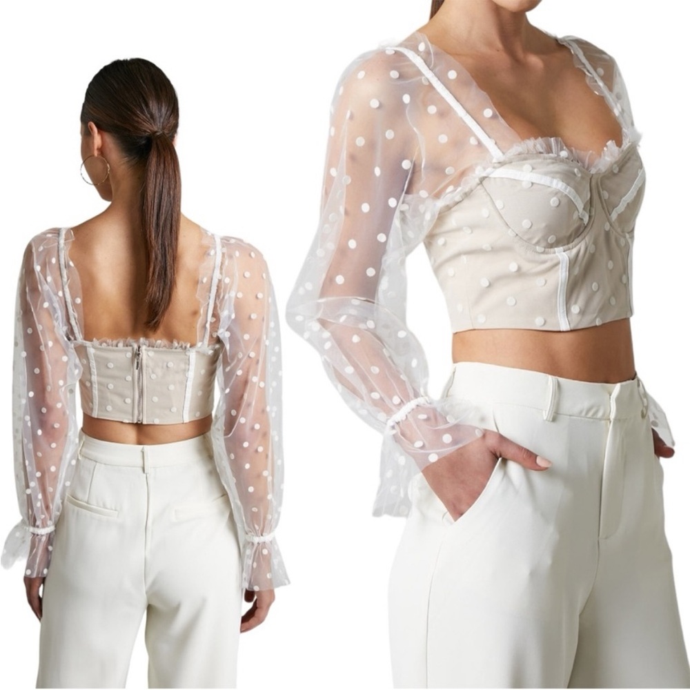 Runaway the label RNWY Hello Molly Polka Dot bustier Corset Crop Top Sheer XS 2 - Picture 2 of 8